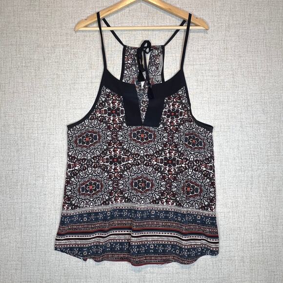 Athleta Medallion Dunes Tank Top Women's L Tie Racer Back Boho Keyhole Tassels - Picture 3 of 12